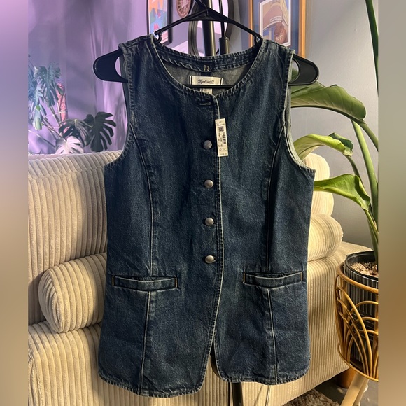 Madewell Blue Denim Vest Size 2 NWT - Picture 2 of 3
